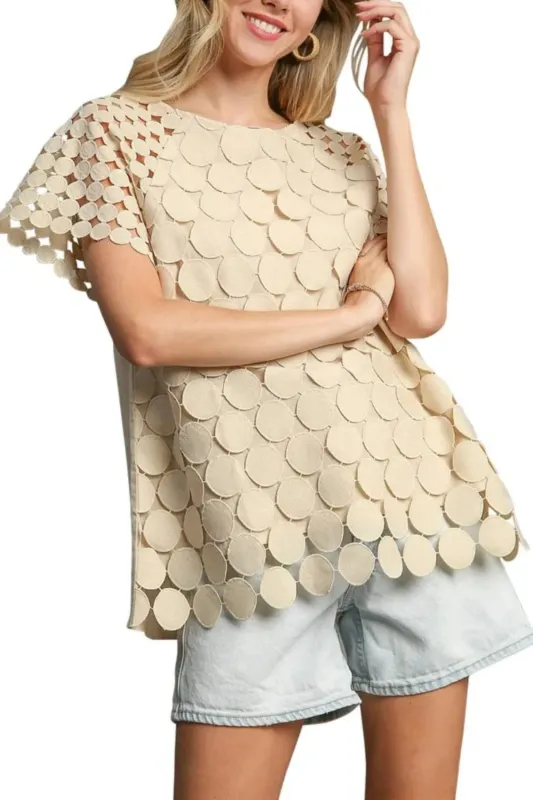 Umgee Full Size Mixed Polka Dot Lace Raglan Sleeve Boxy Cut Top Plus Size sold by Gigi Laurent