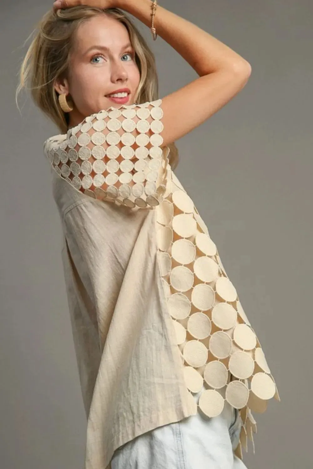 Umgee Full Size Mixed Polka Dot Lace Raglan Sleeve Boxy Cut Top Plus Size sold by Gigi Laurent product image thumbnail 2