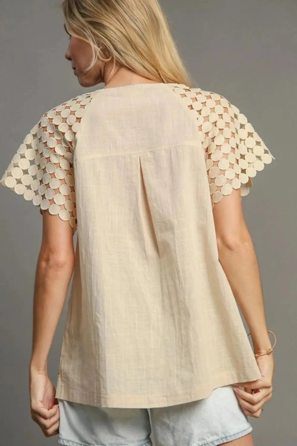 Umgee Full Size Mixed Polka Dot Lace Raglan Sleeve Boxy Cut Top Plus Size sold by Gigi Laurent product image thumbnail 3