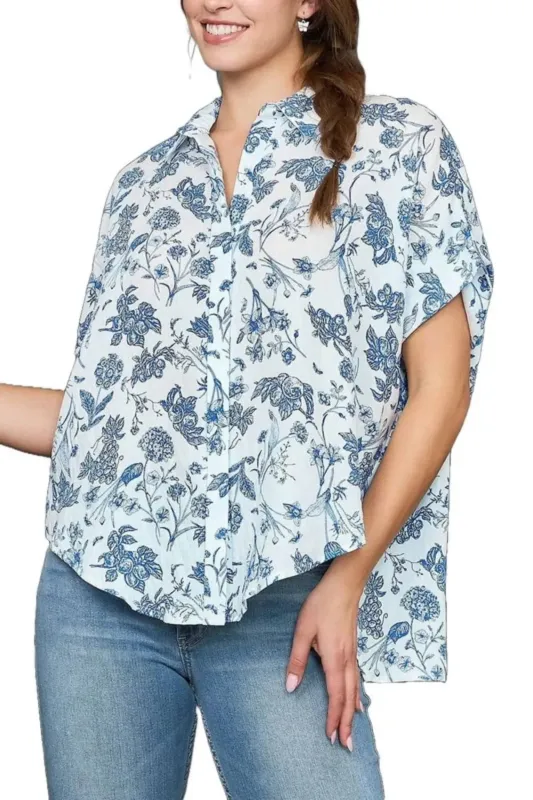 Umgee Full Size Two Tone Floral Print Top Plus Size sold by Gigi Laurent