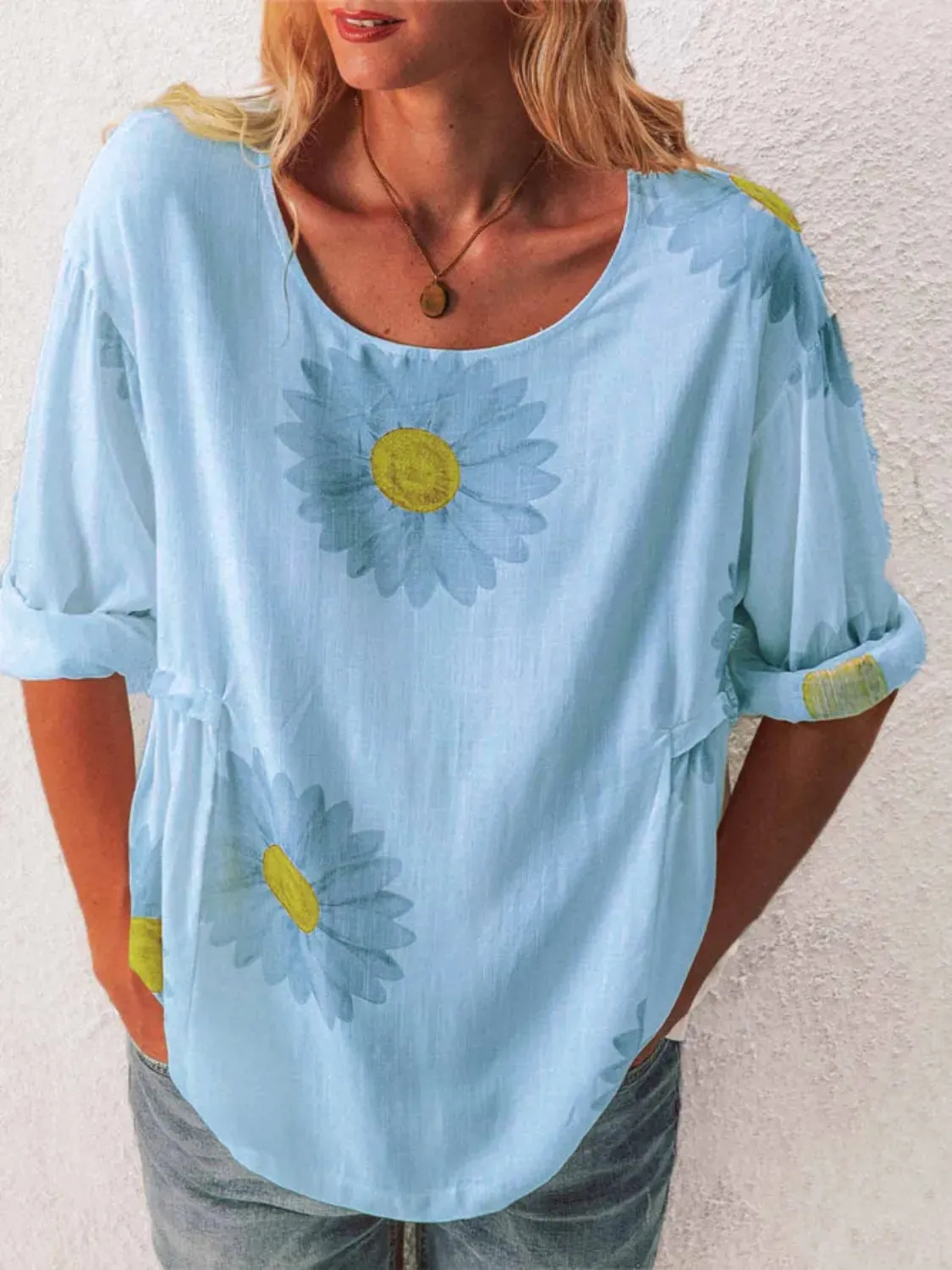 Full Size Flower Round Neck Half Sleeve T-Shirt Plus Size sold by Gigi Laurent product image thumbnail 5