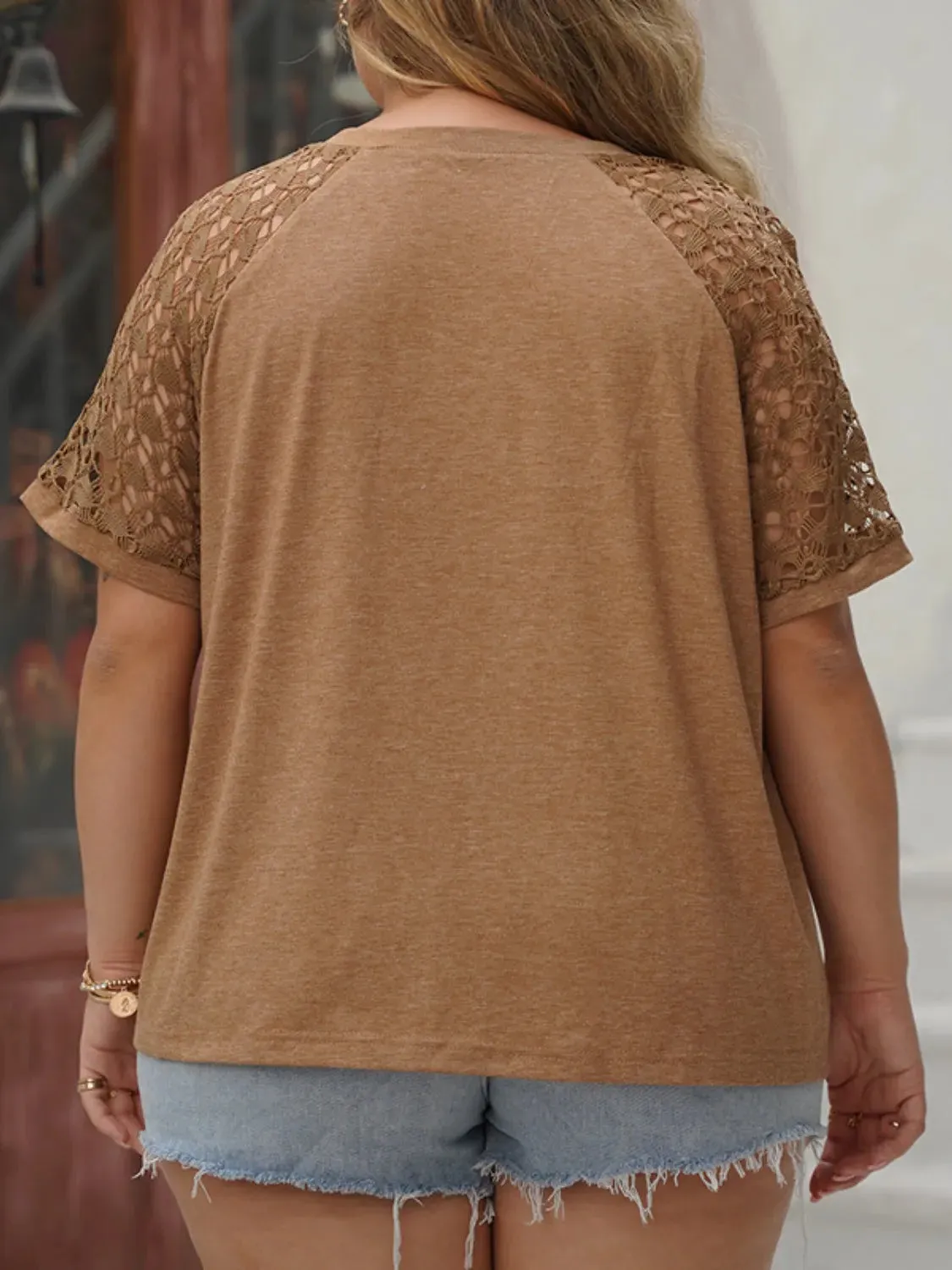 Plus Size Lace Round Neck Short Sleeve T-Shirt sold by Gigi Laurent product image thumbnail 5
