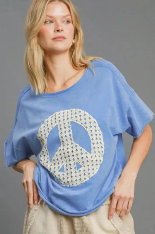 Umgee Full Size Mineral Wash T-Shirt with Lace Applique Plus Size sold by Gigi Laurent