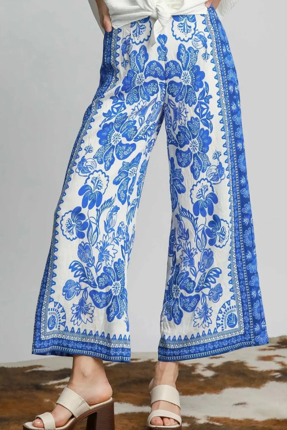 Umgee Full Size Floral Border Print Pants Plus Size sold by Gigi Laurent
