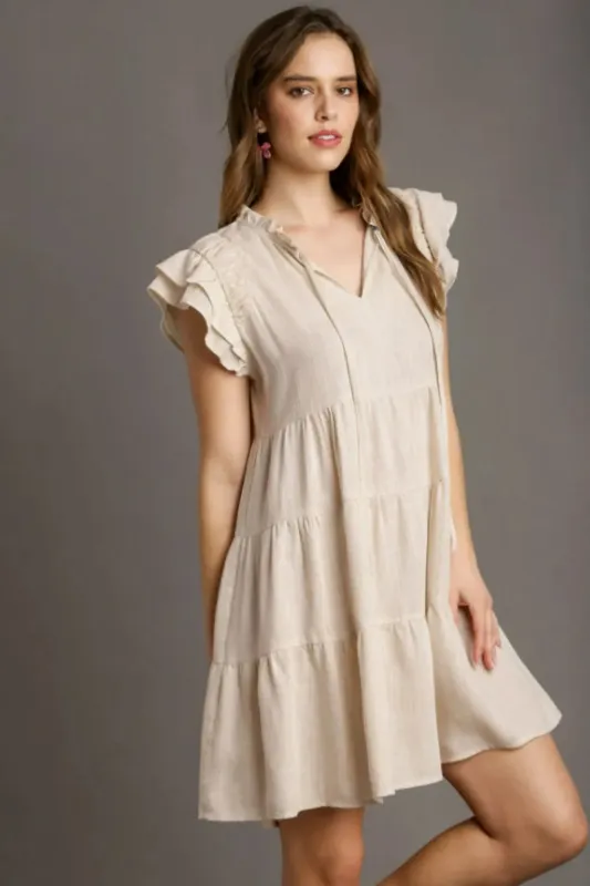 Umgee Full Size Linen A-line Tiered Mini Dress Plus Size sold by Gigi Laurent