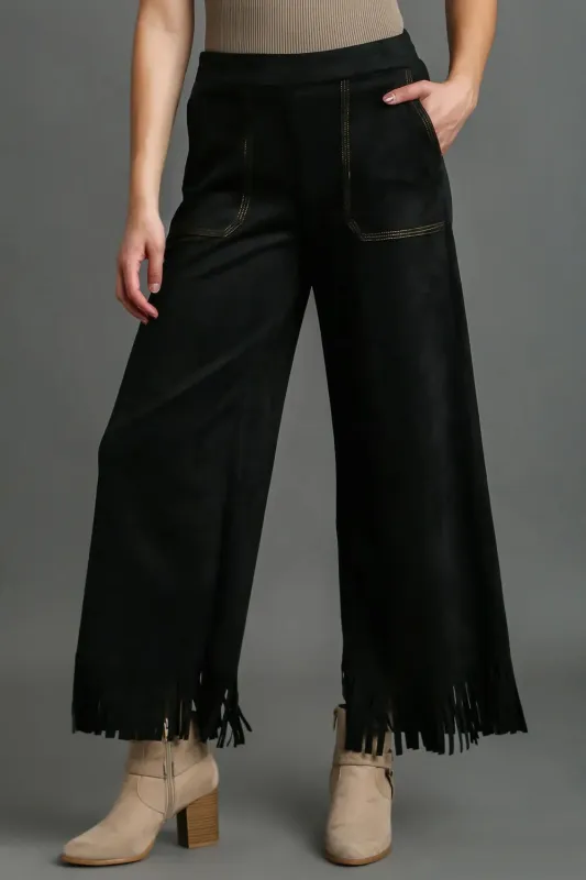 Umgee Full Size Suede Fringe Hem Wide Leg Pants Plus Size sold by Gigi Laurent