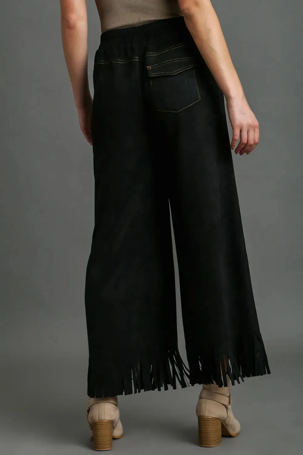 Umgee Full Size Suede Fringe Hem Wide Leg Pants Plus Size sold by Gigi Laurent product image thumbnail 3
