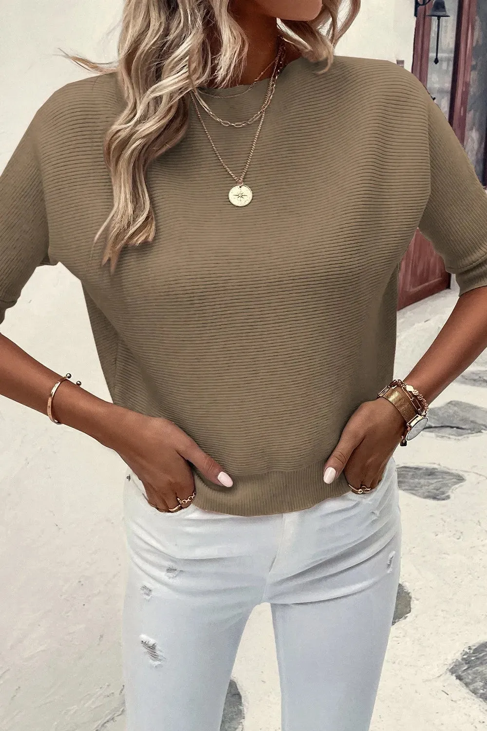 Round Neck Half Sleeve Knit Top sold by Gigi Laurent product image thumbnail 4