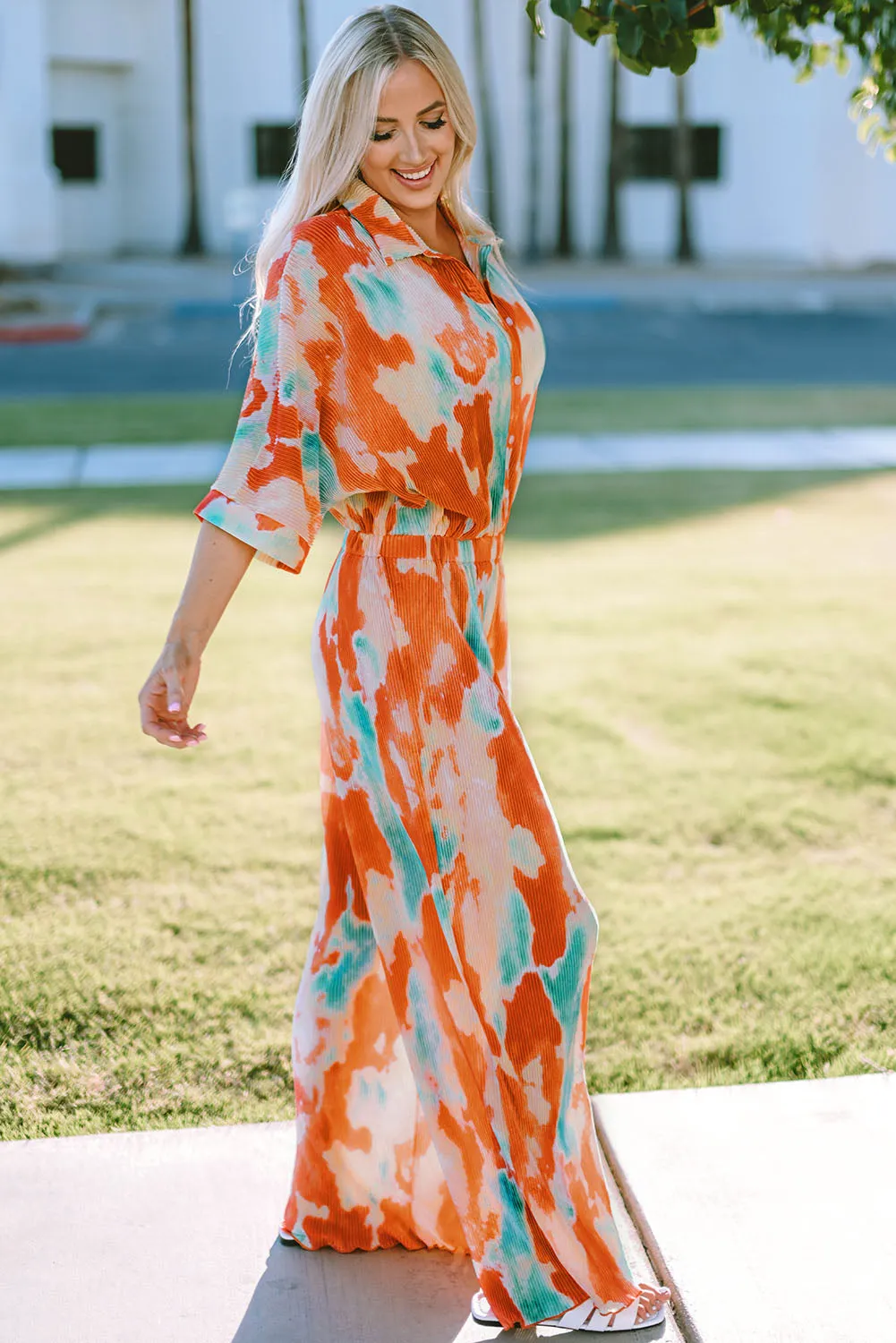 Tie-Dye Collared Wide Leg Jumpsuit sold by Gigi Laurent product image thumbnail 3