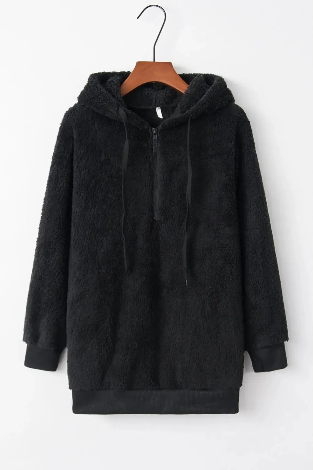 Full Size Quarter-Zip Drawstring Teddy Hoodie sold by Gigi Laurent product image thumbnail 5