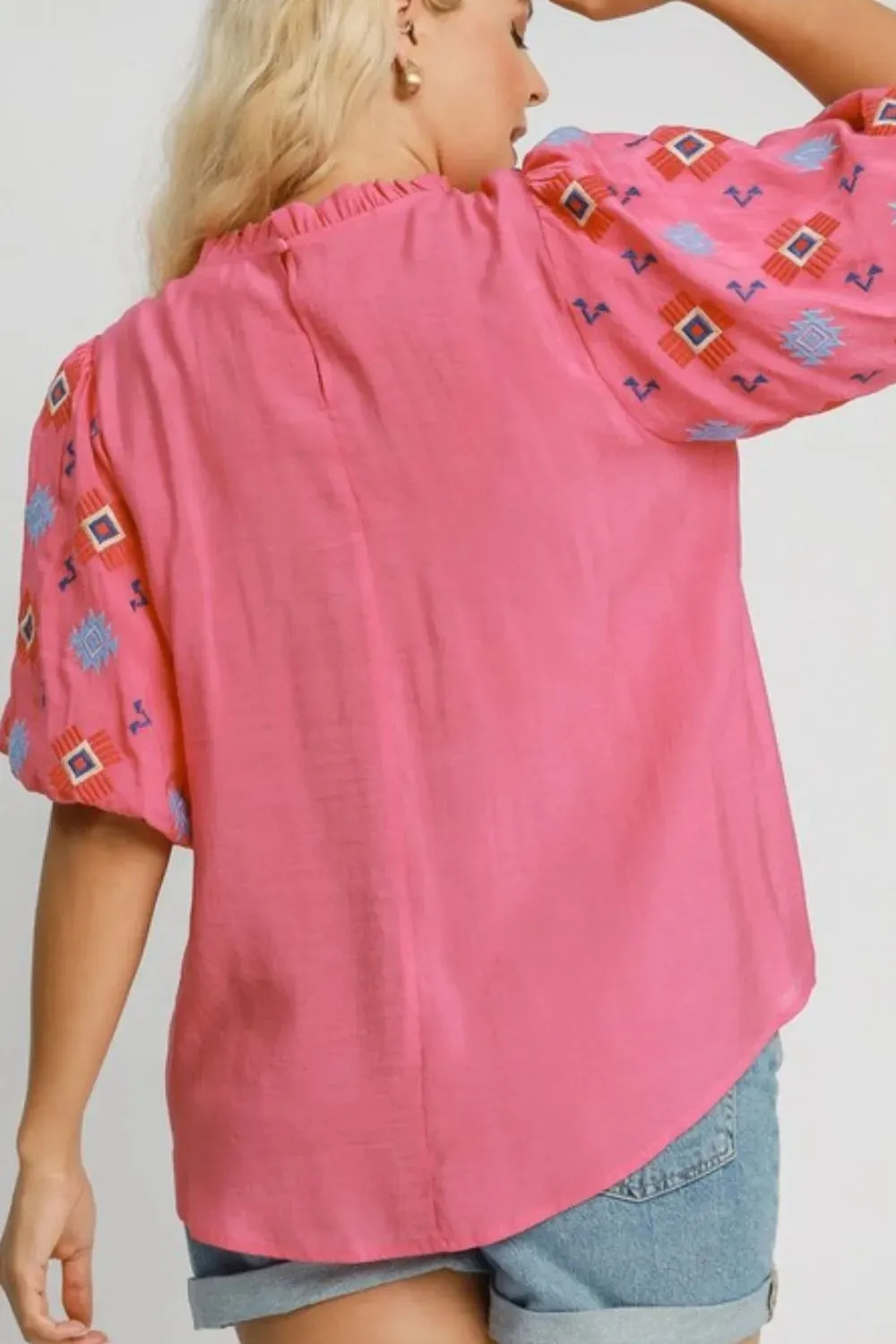 Umgee Full Size Embroidered Puff Sleeve Mock Neck Top Plus Size sold by Gigi Laurent product image thumbnail 3
