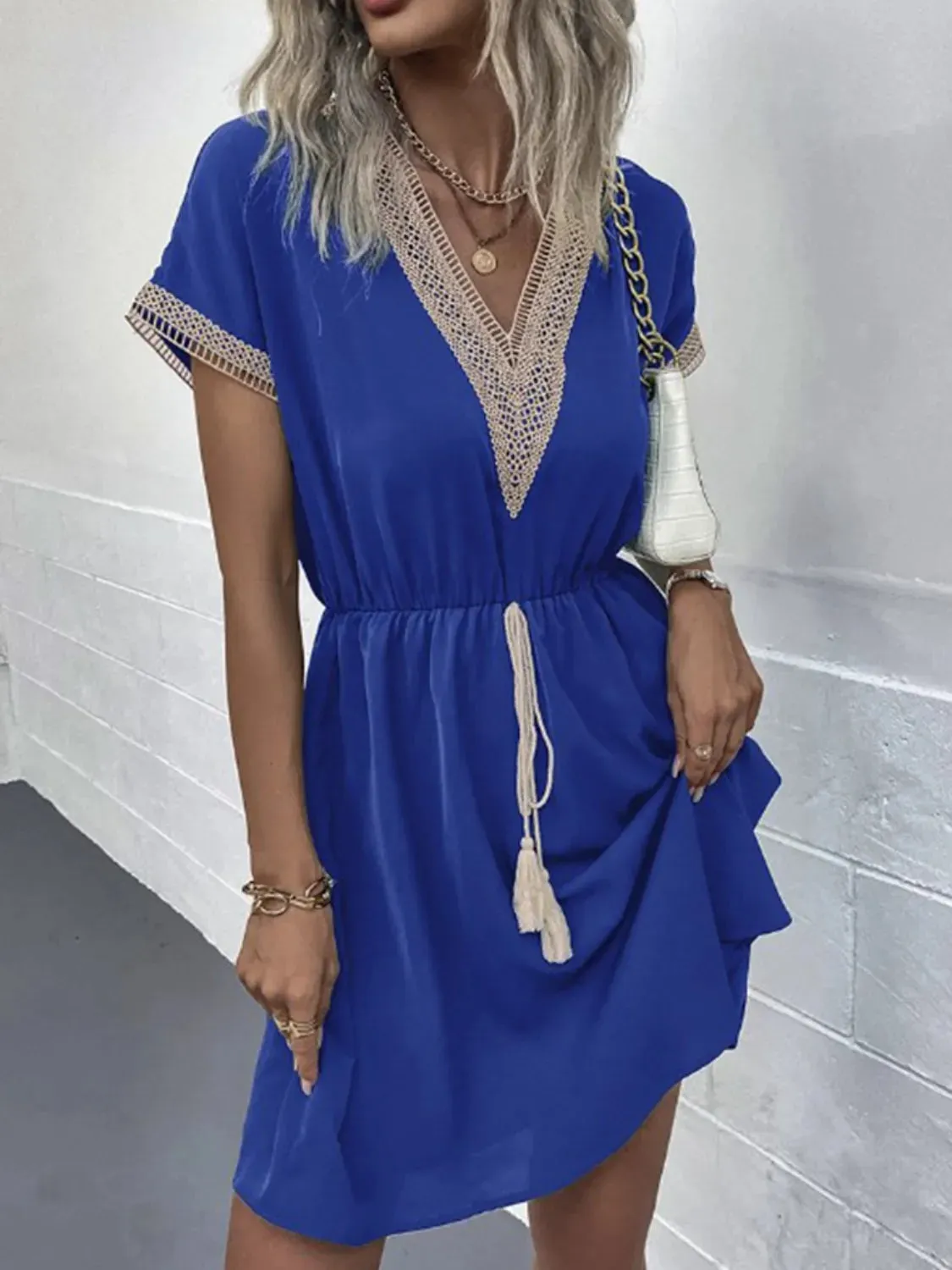 Full Size Tassel V-Neck Short Sleeve Dress Plus Size sold by Gigi Laurent product image thumbnail 5