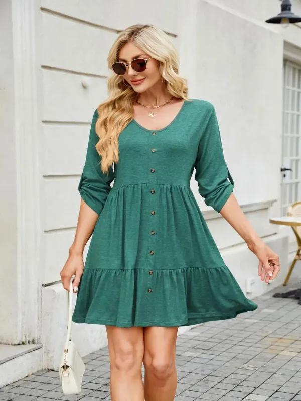 Tiered Ruched V-Neck Mini Dress sold by Gigi Laurent