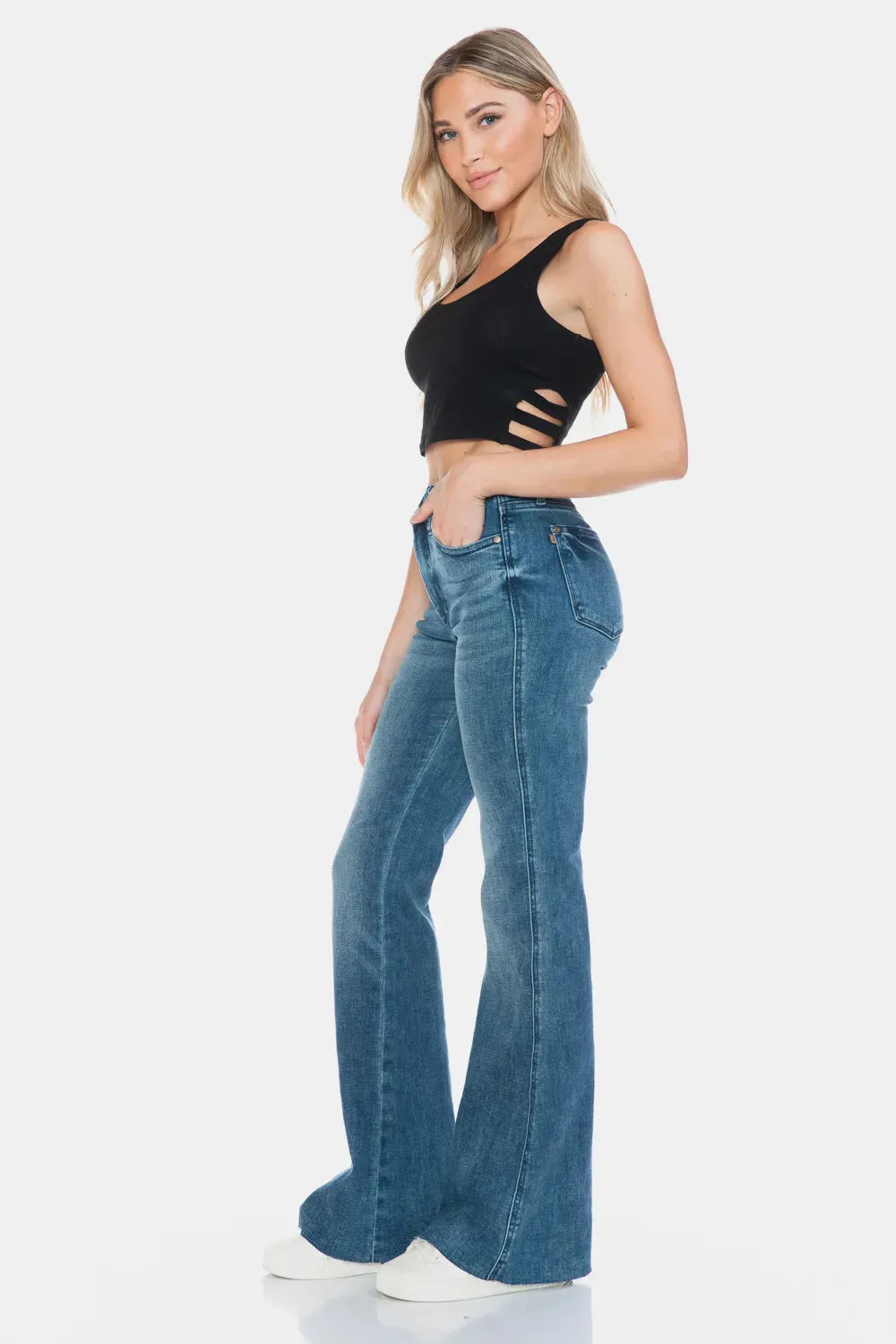 Judy Blue Full Size Tummy Control Cut Hem Flare Jeans sold by Gigi Laurent product image thumbnail 4
