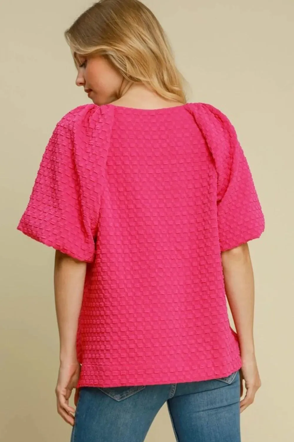 Umgee Full Size Boxy Cut Jacquard Round Neck Top with Side Slit Plus Size sold by Gigi Laurent product image thumbnail 3