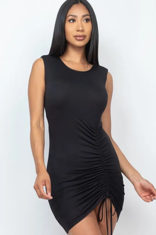 Sleeveless Shoulder Pad Drawstring Ruched Mini Dress sold by Gigi Laurent