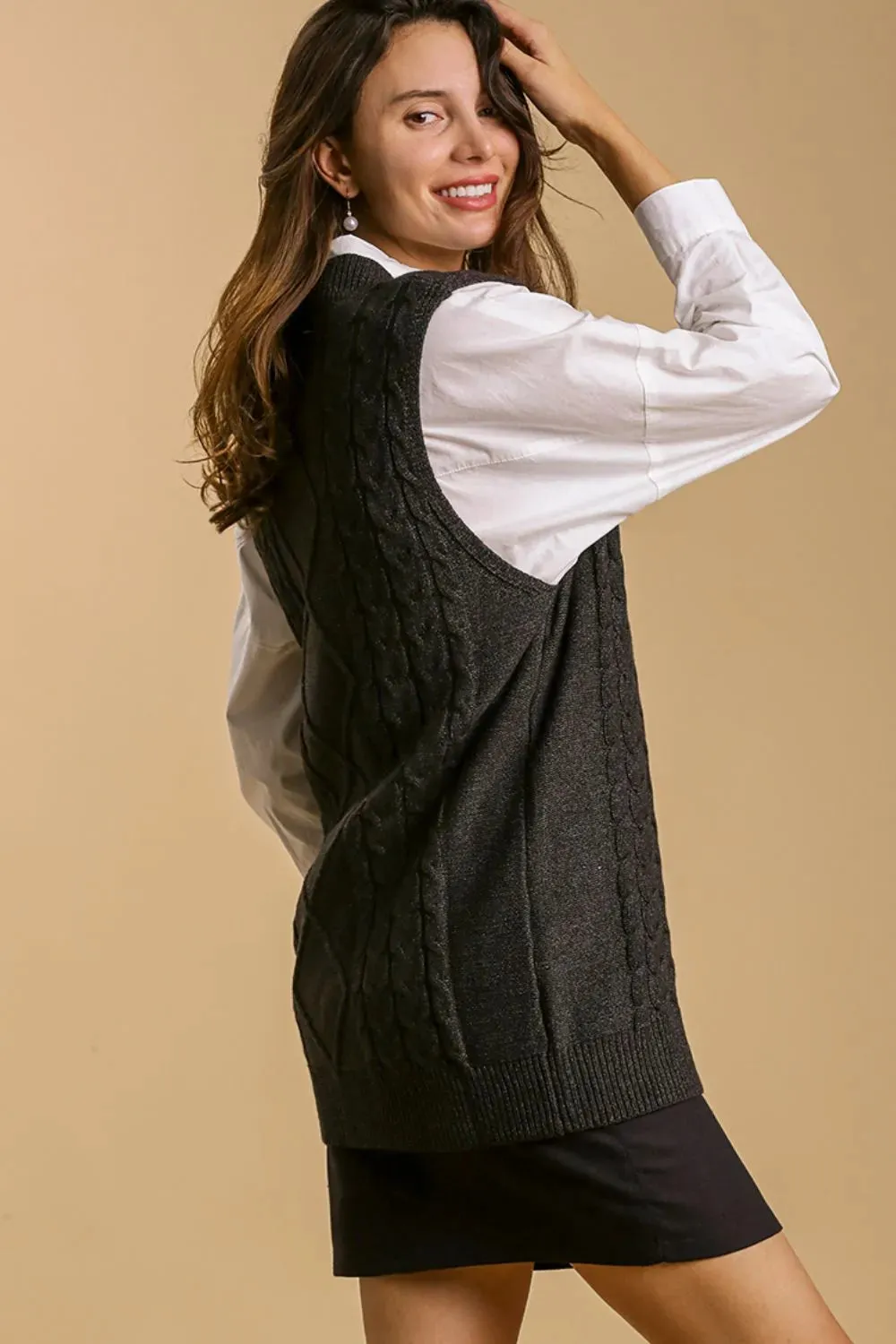 Umgee Full Size Cable V-Neck Vest Sweater Plus Size sold by Gigi Laurent product image thumbnail 2