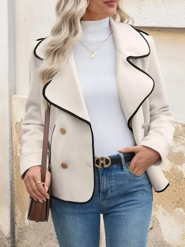 Contrast Trim Double-Breasted Jacket made by Trendsi