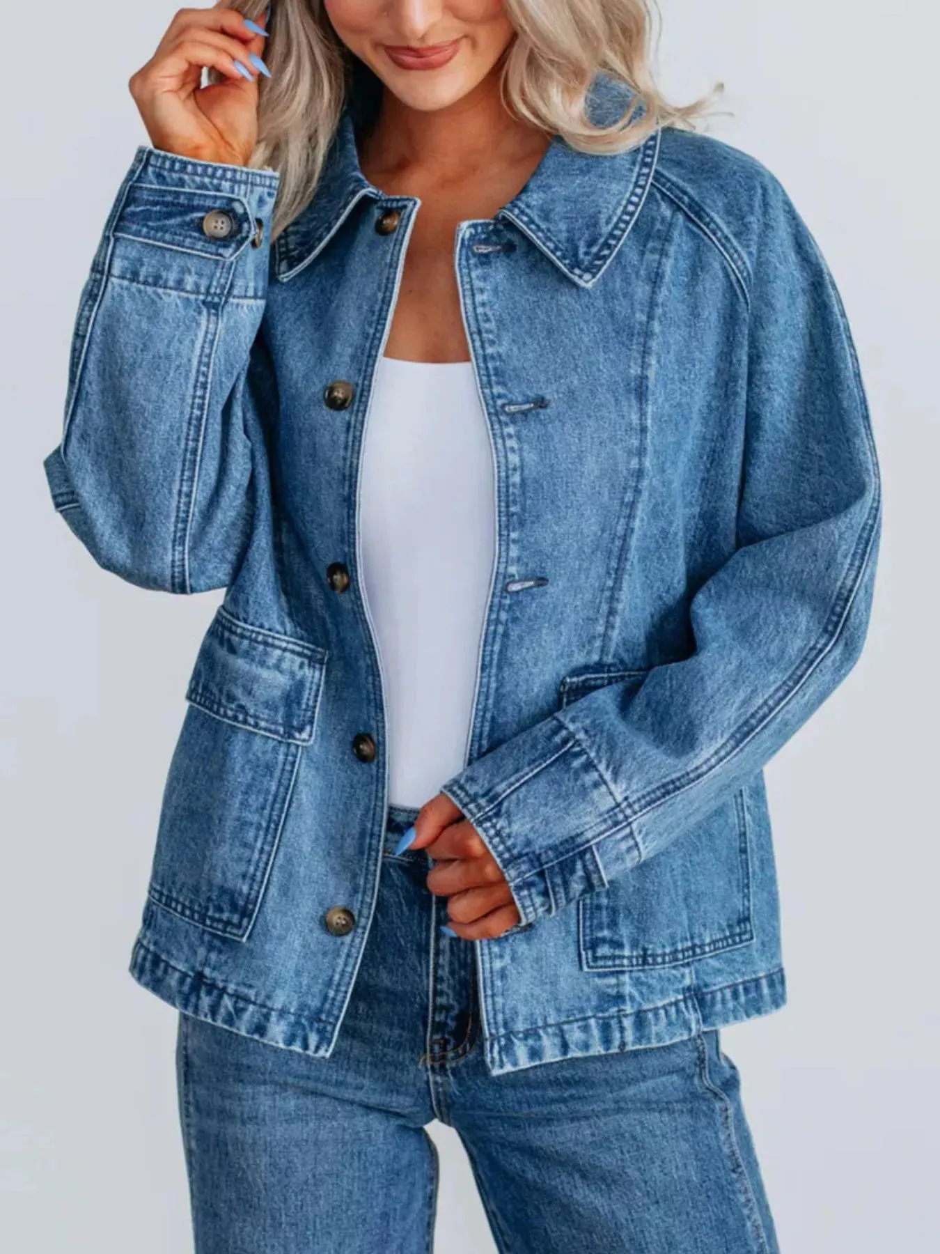 Button Up Raglan Sleeve Denim Jacket sold by Gigi Laurent product image thumbnail 4
