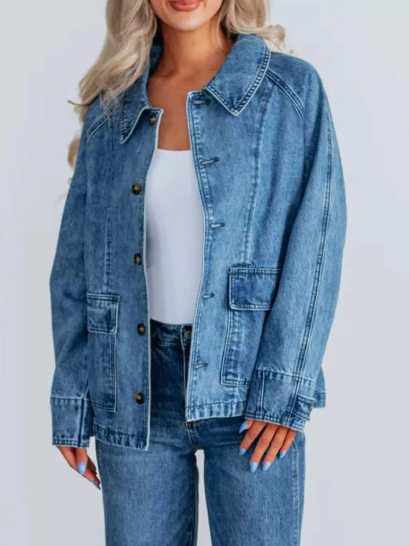 Button Up Raglan Sleeve Denim Jacket sold by Gigi Laurent product image thumbnail 5