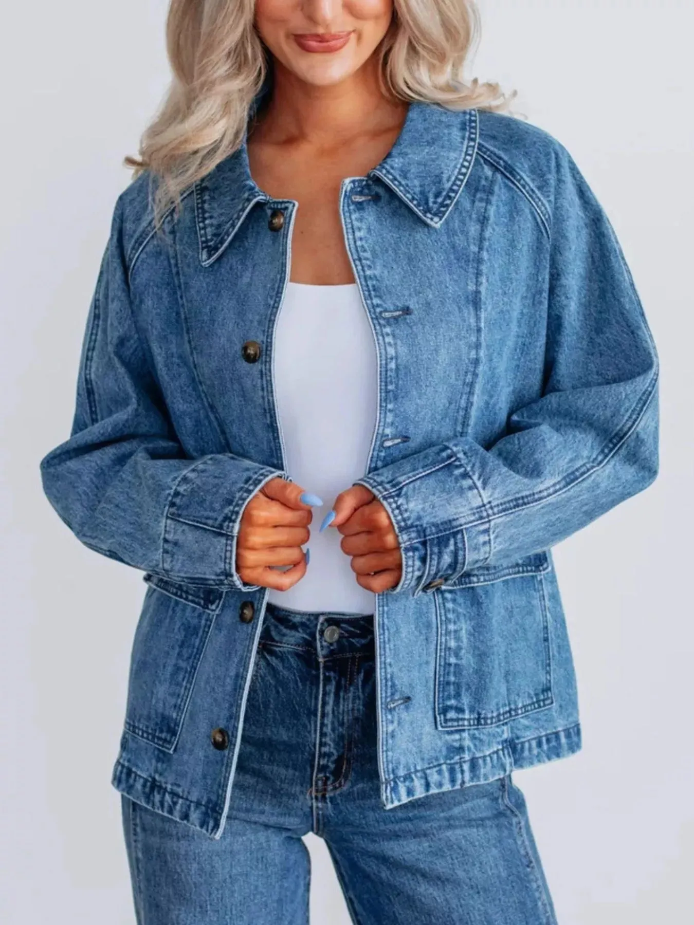 Button Up Raglan Sleeve Denim Jacket sold by Gigi Laurent product image thumbnail 3