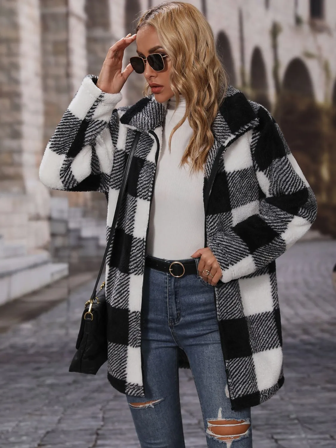 Plaid Collared Neck Coat with Pockets sold by Gigi Laurent product image thumbnail 3