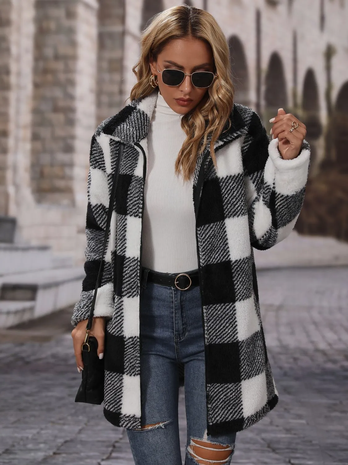 Plaid Collared Neck Coat with Pockets sold by Gigi Laurent product image thumbnail 4