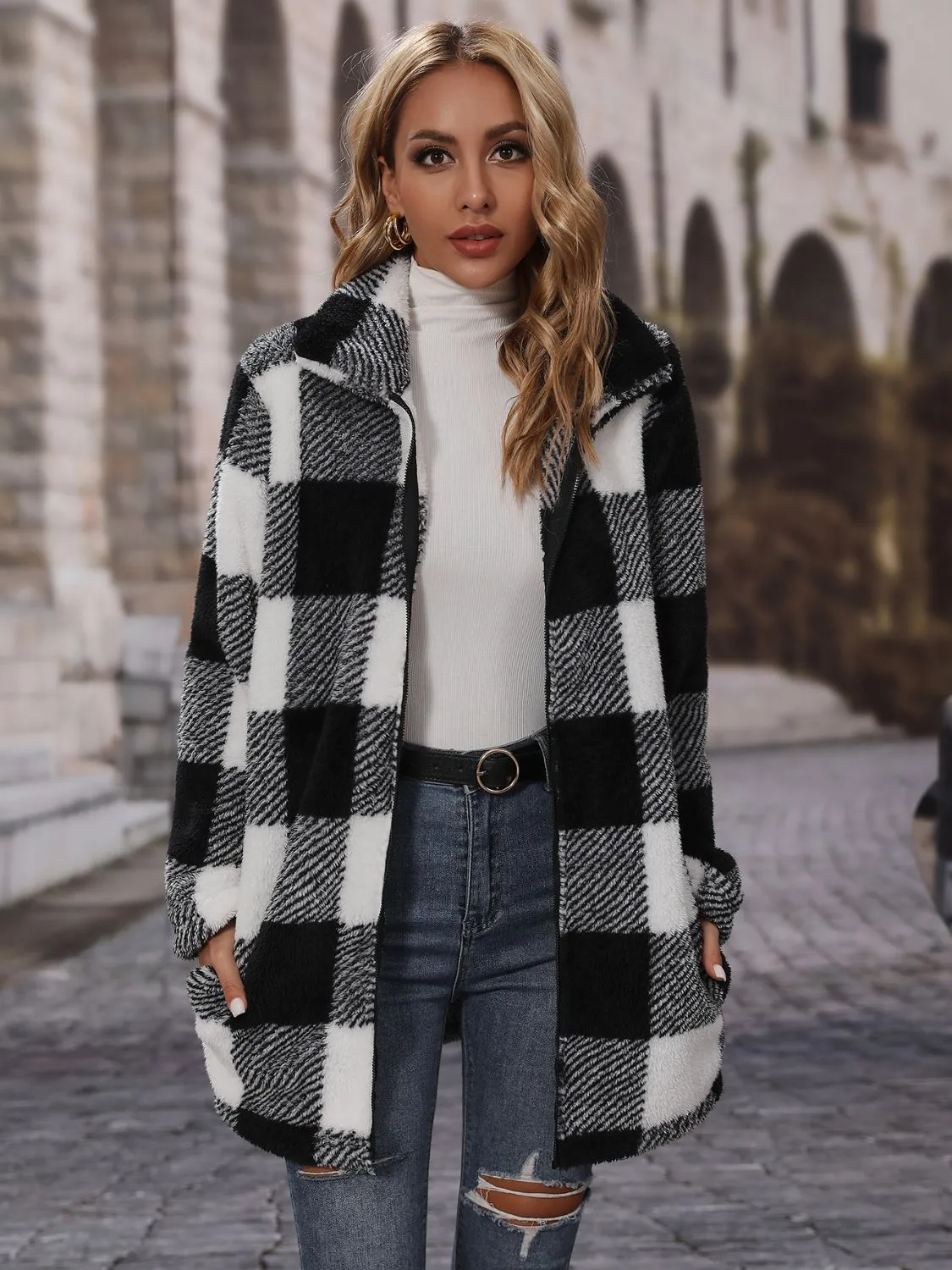 Plaid Collared Neck Coat with Pockets sold by Gigi Laurent