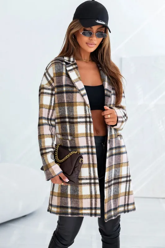 Plaid Longline Jacket with Pockets sold by Gigi Laurent