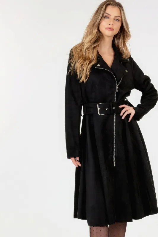 Waist Belt Tacked Faux Suede Coat Solid Coat sold by Gigi Laurent