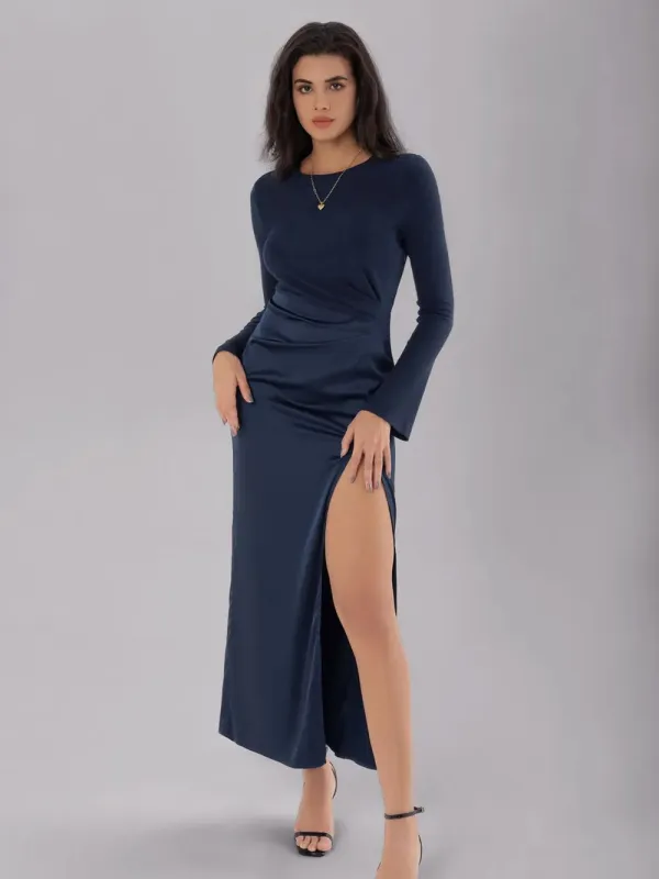 Split Round Neck Long Sleeve Midi Dress sold by Gigi Laurent