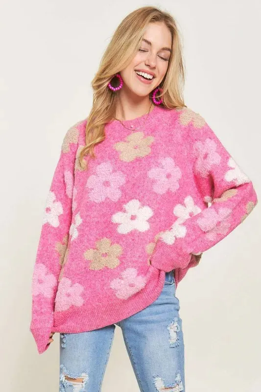 ADORA Full Size Floral Popped 2-Tone Sweater Top Plus Size sold by Gigi Laurent product image thumbnail 5