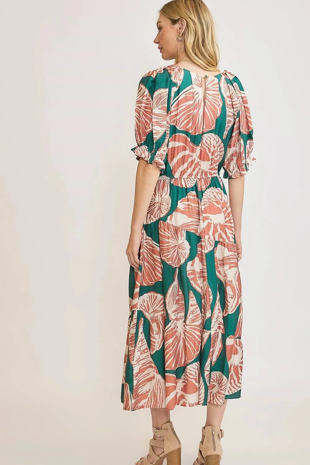 Umgee Full Size Printed Notched Puff Sleeve Midi Dress Plus Size sold by Gigi Laurent product image thumbnail 2
