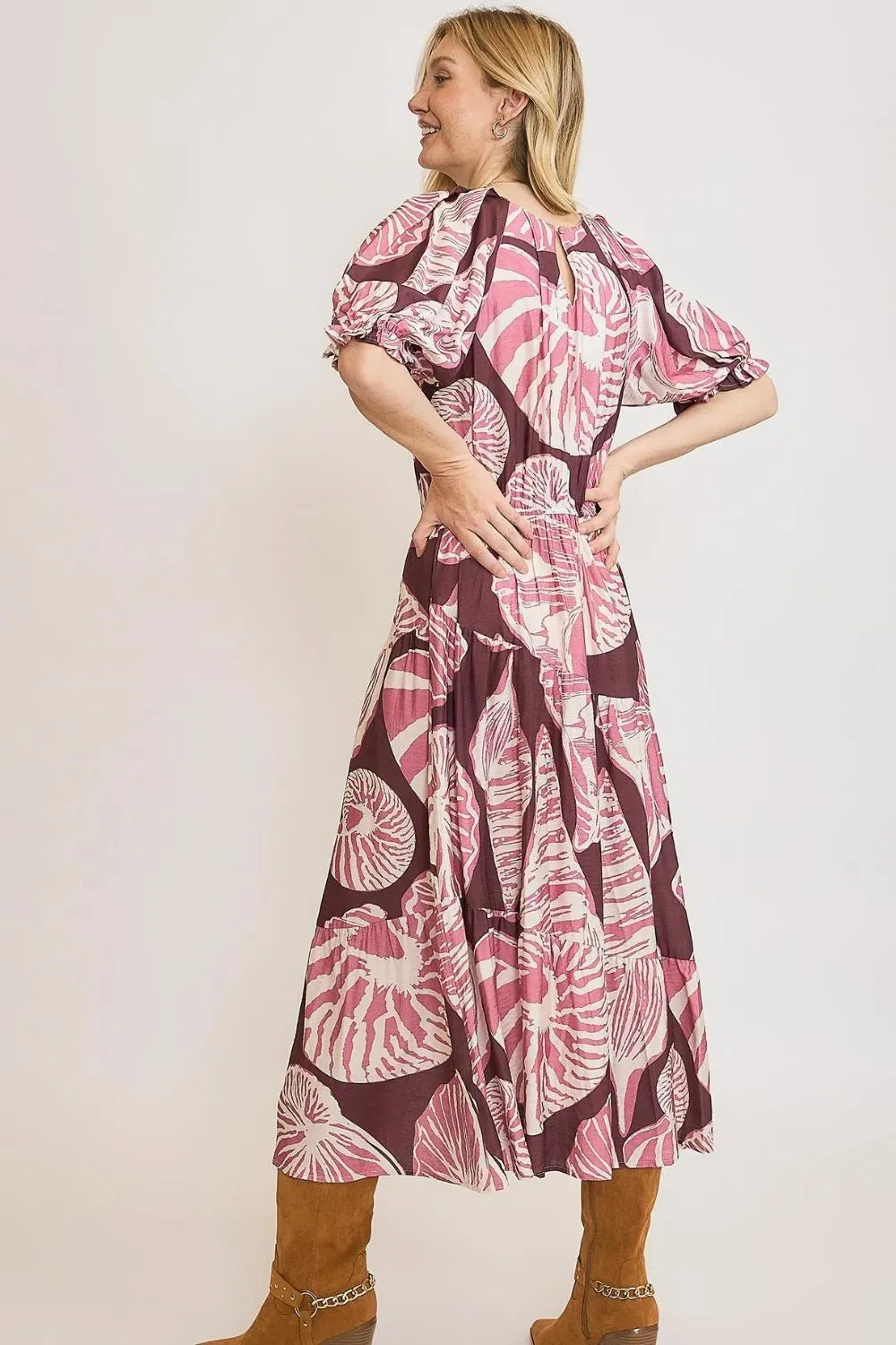 Umgee Full Size Printed Notched Puff Sleeve Midi Dress Plus Size sold by Gigi Laurent product image thumbnail 3