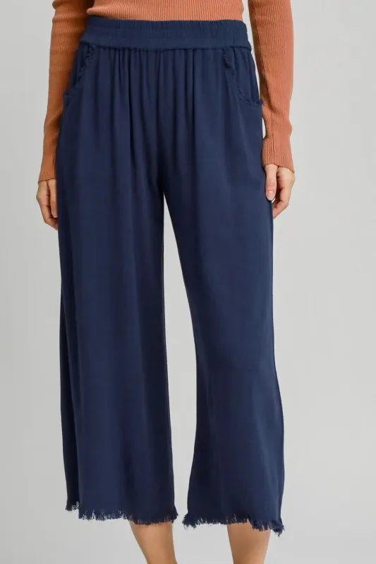 Umgee Full Size Linen Blend Elastic Waistband Wide Leg Pants Plus Size sold by Gigi Laurent