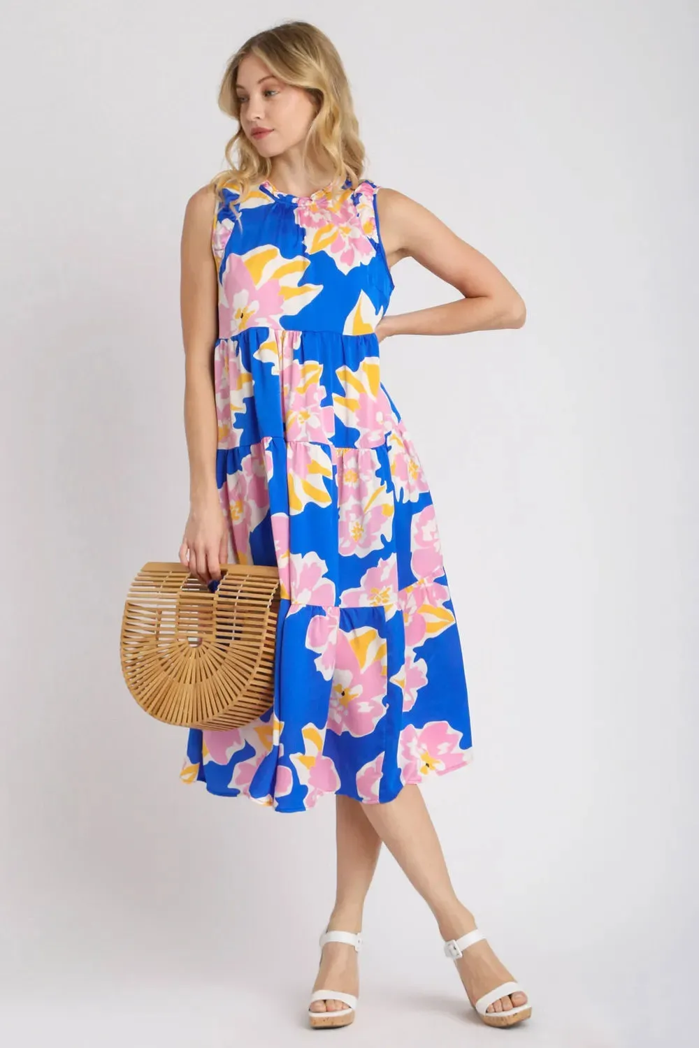 Umgee Full Size Floral Tiered Midi Tank Dress Plus Size sold by Gigi Laurent