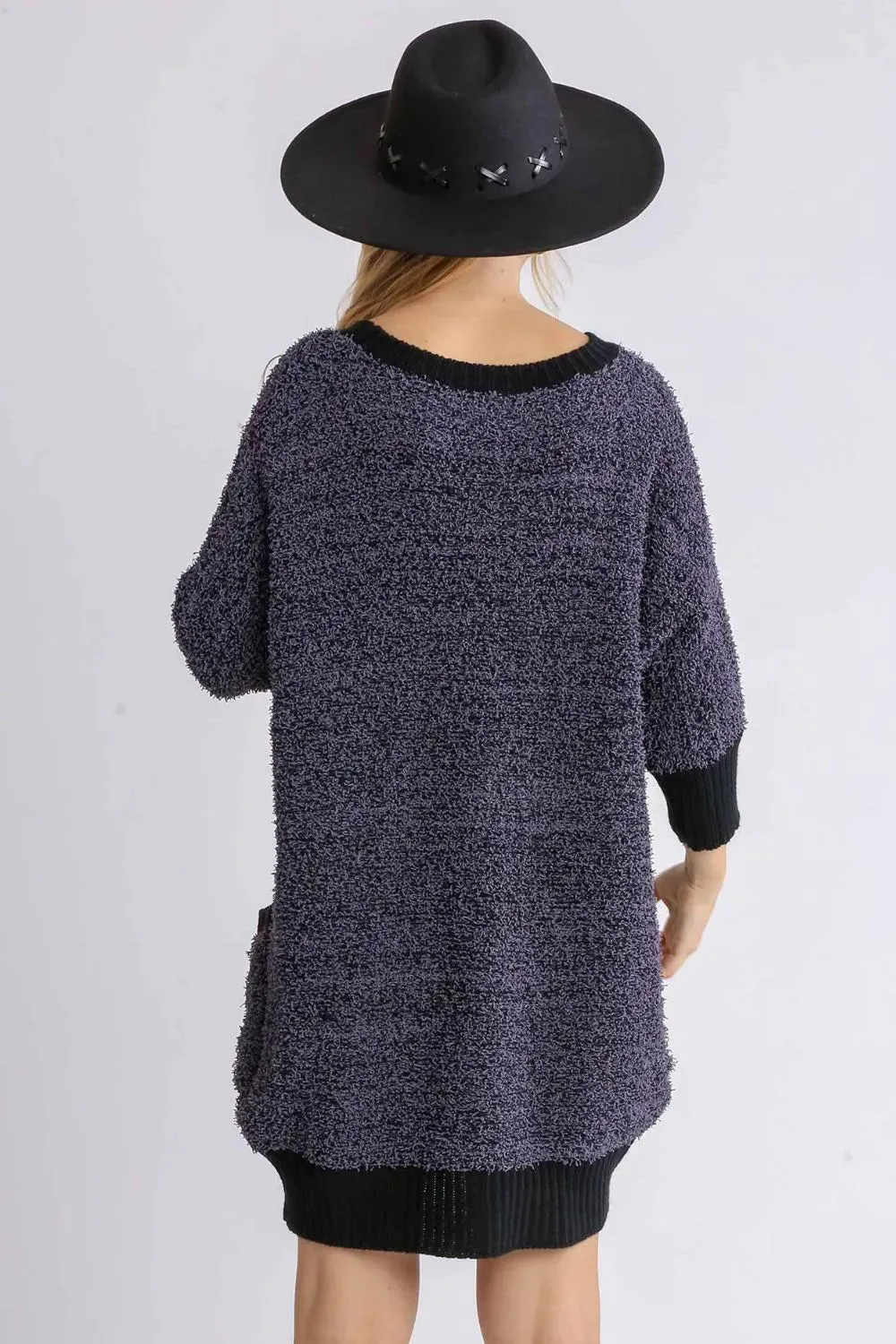 Umgee Full Size Ribbed Hem Round Neck 3/4 Sleeve Sweater Dress with Pockets Plus Size sold by Gigi Laurent product image thumbnail 3
