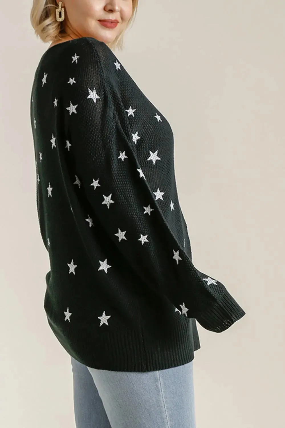 Umgee Full Size Star V-Neck Long Sleeve Sweater Plus Size sold by Gigi Laurent product image thumbnail 4