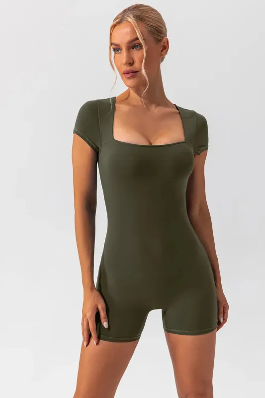 Square Neck Cap Sleeve Active Romper sold by Gigi Laurent
