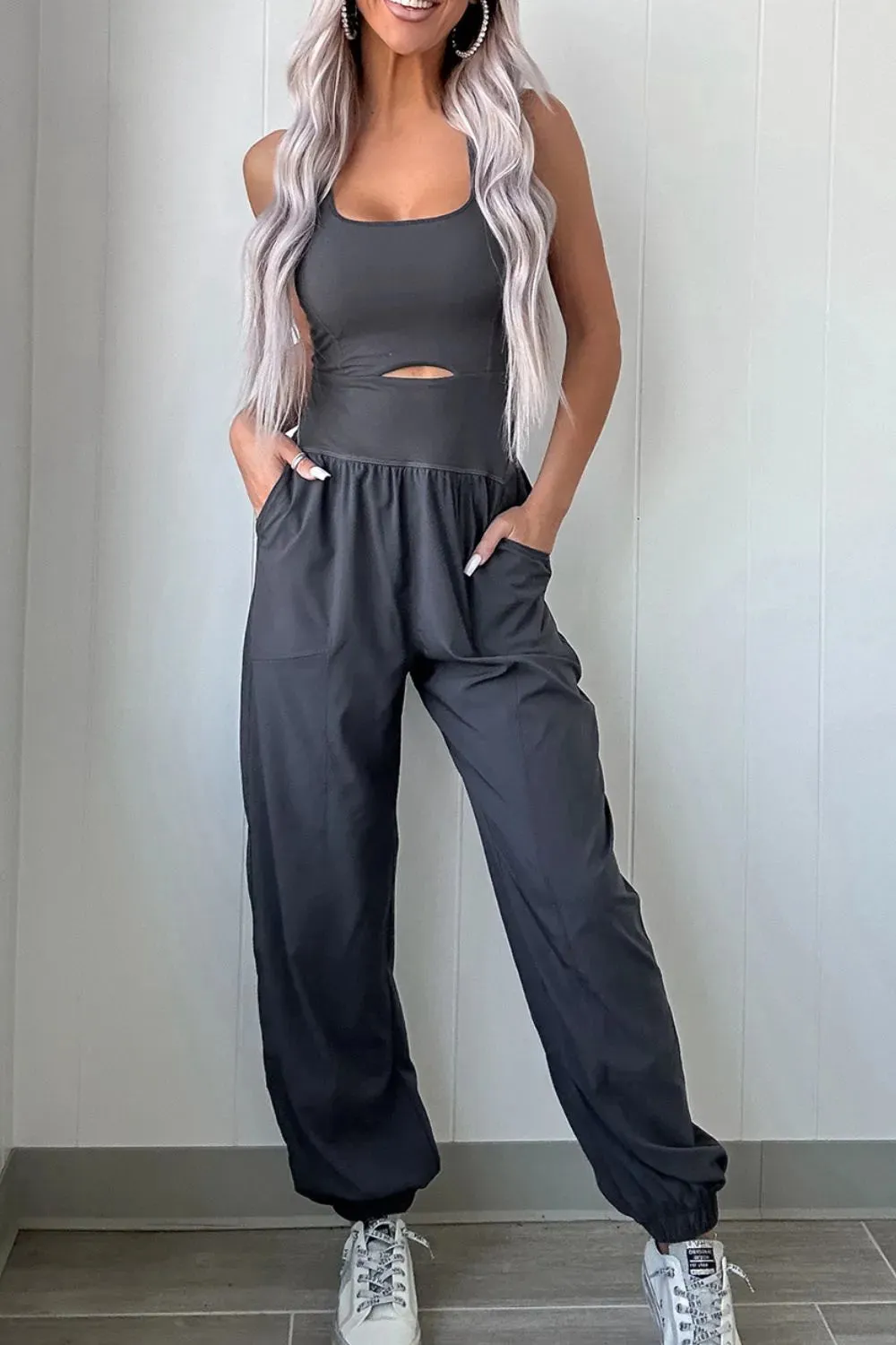 Cutout Square Neck Wide Strap Active Jumpsuit sold by Gigi Laurent product image thumbnail 4