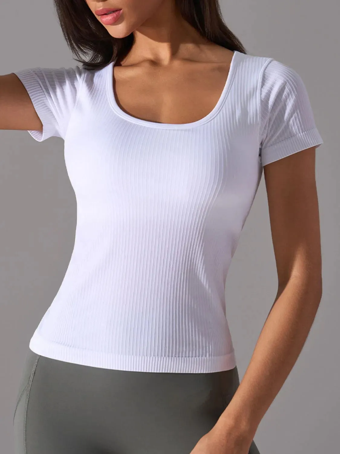 Square Neck Active T-Shirt with Detachable Chest Pads sold by Gigi Laurent