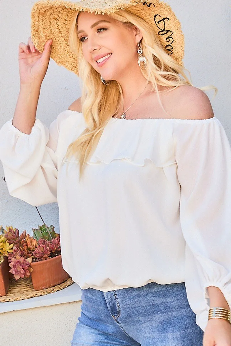 Off Shoulder Ruffle Bubble Sleeve Top sold by Gigi Laurent product image thumbnail 2