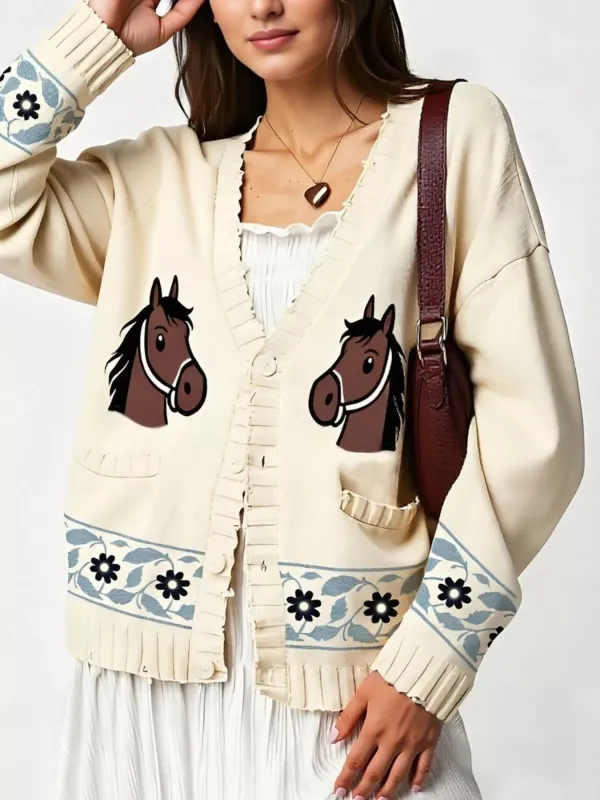 Horse Button Down Cardigan made by Trendsi
