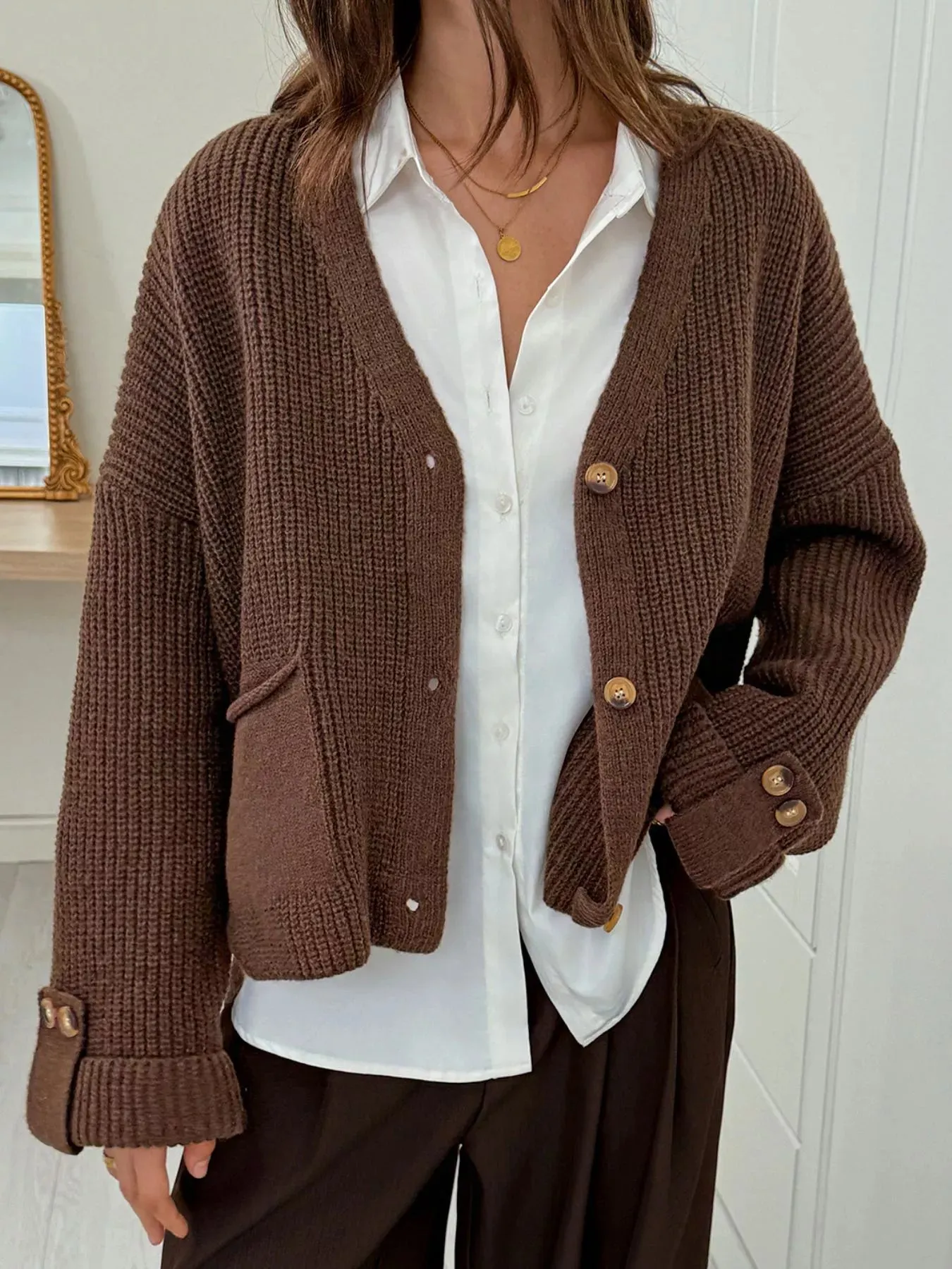 Chunky Knit Button-Down Cardigan sold by Gigi Laurent product image thumbnail 4