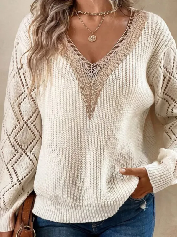 V-Neck Openwork Sweater sold by Gigi Laurent
