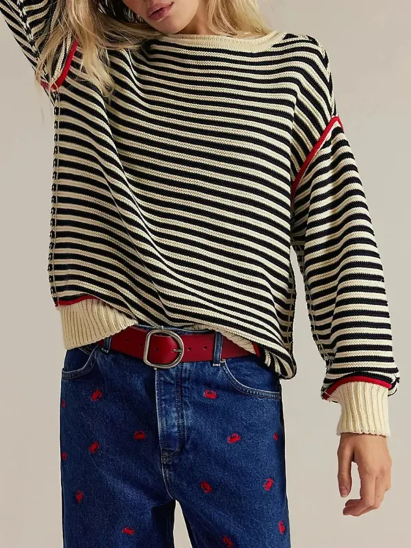 Striped Knit Round Neck Sweater sold by Gigi Laurent