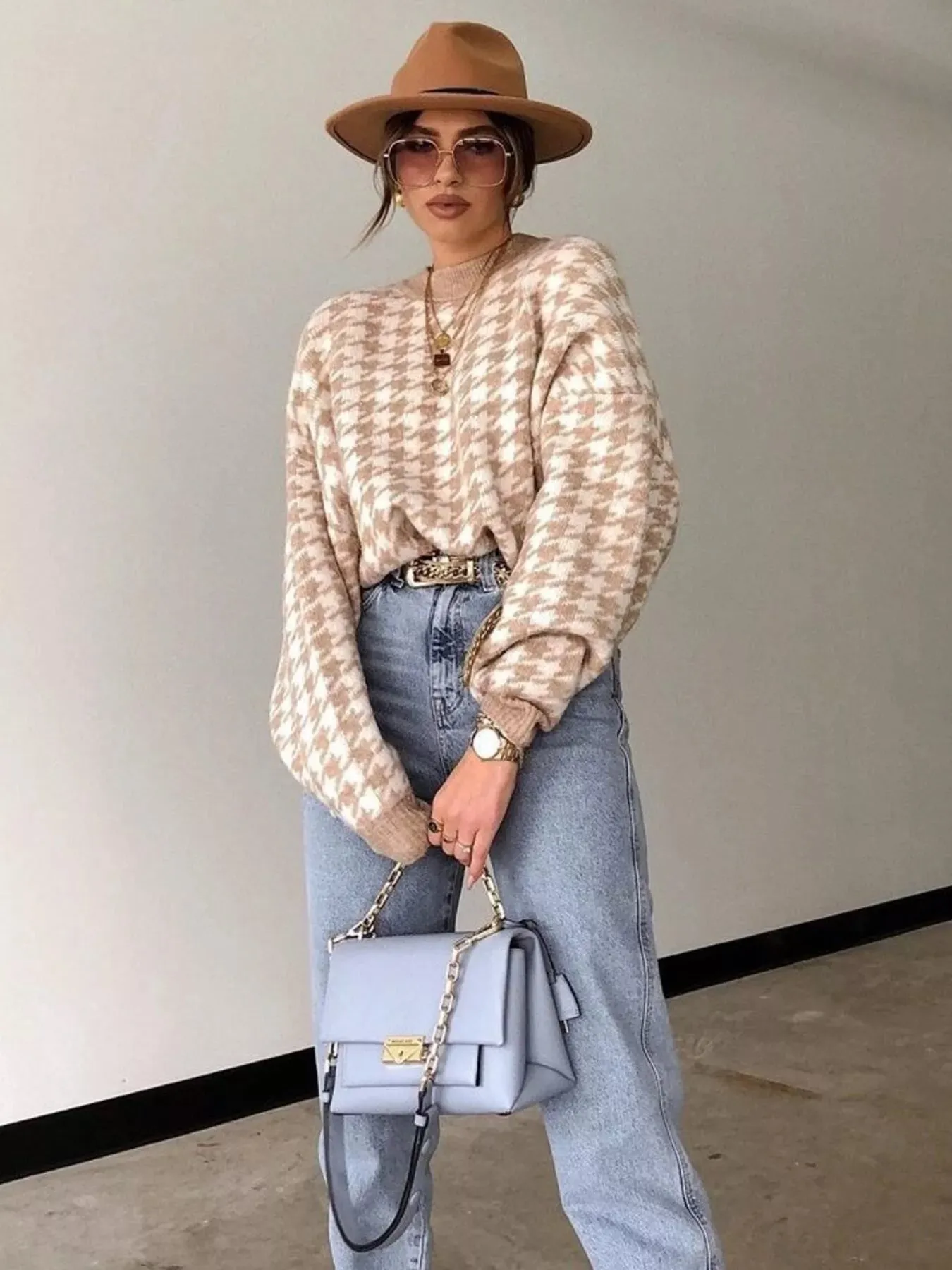 Full Size Houndstooth Pattern Oversized Sweater Plus Size sold by Gigi Laurent product image thumbnail 3