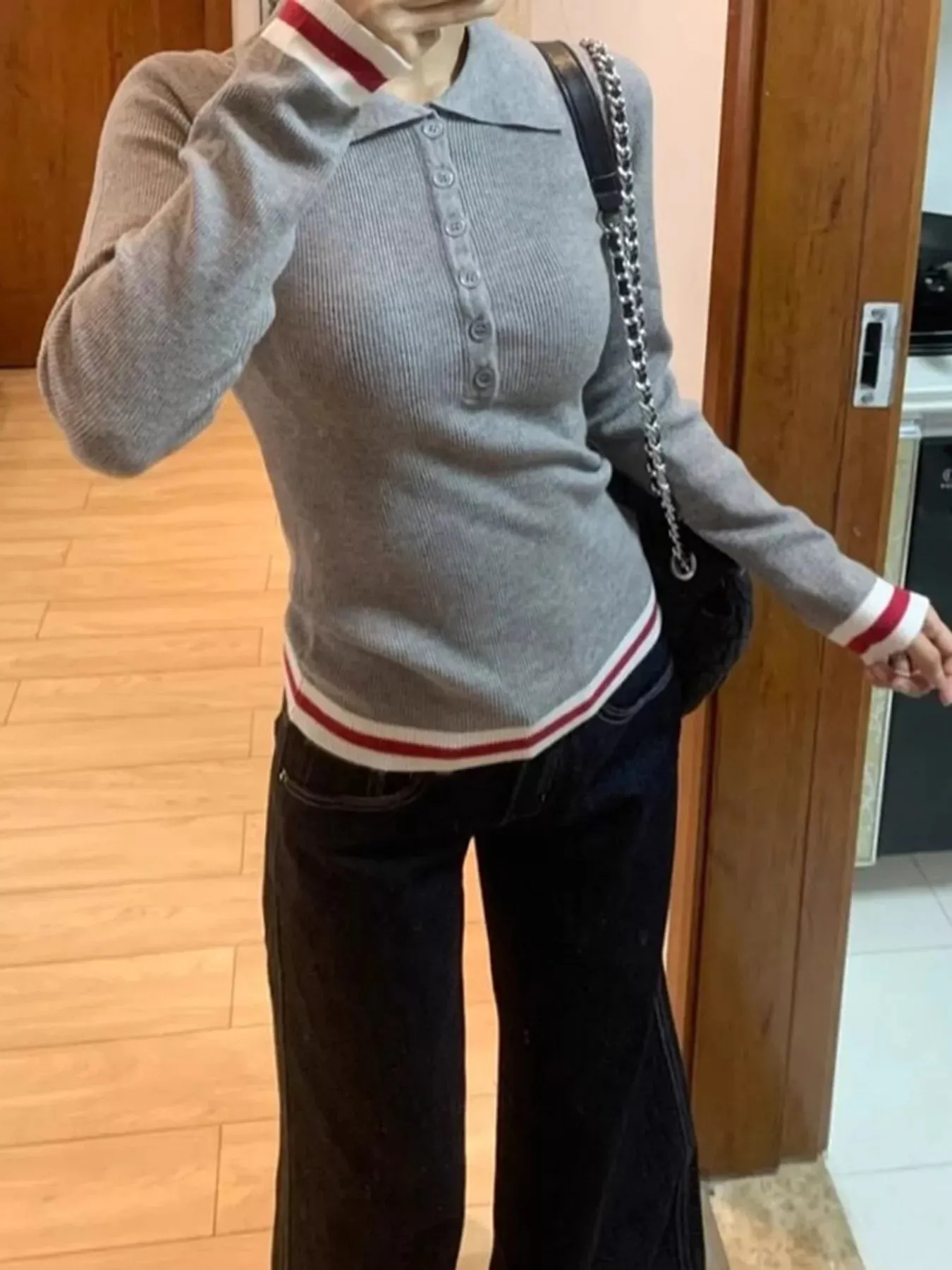 Slim Fit Ribbed Button Detail Knit Top sold by Gigi Laurent product image thumbnail 4