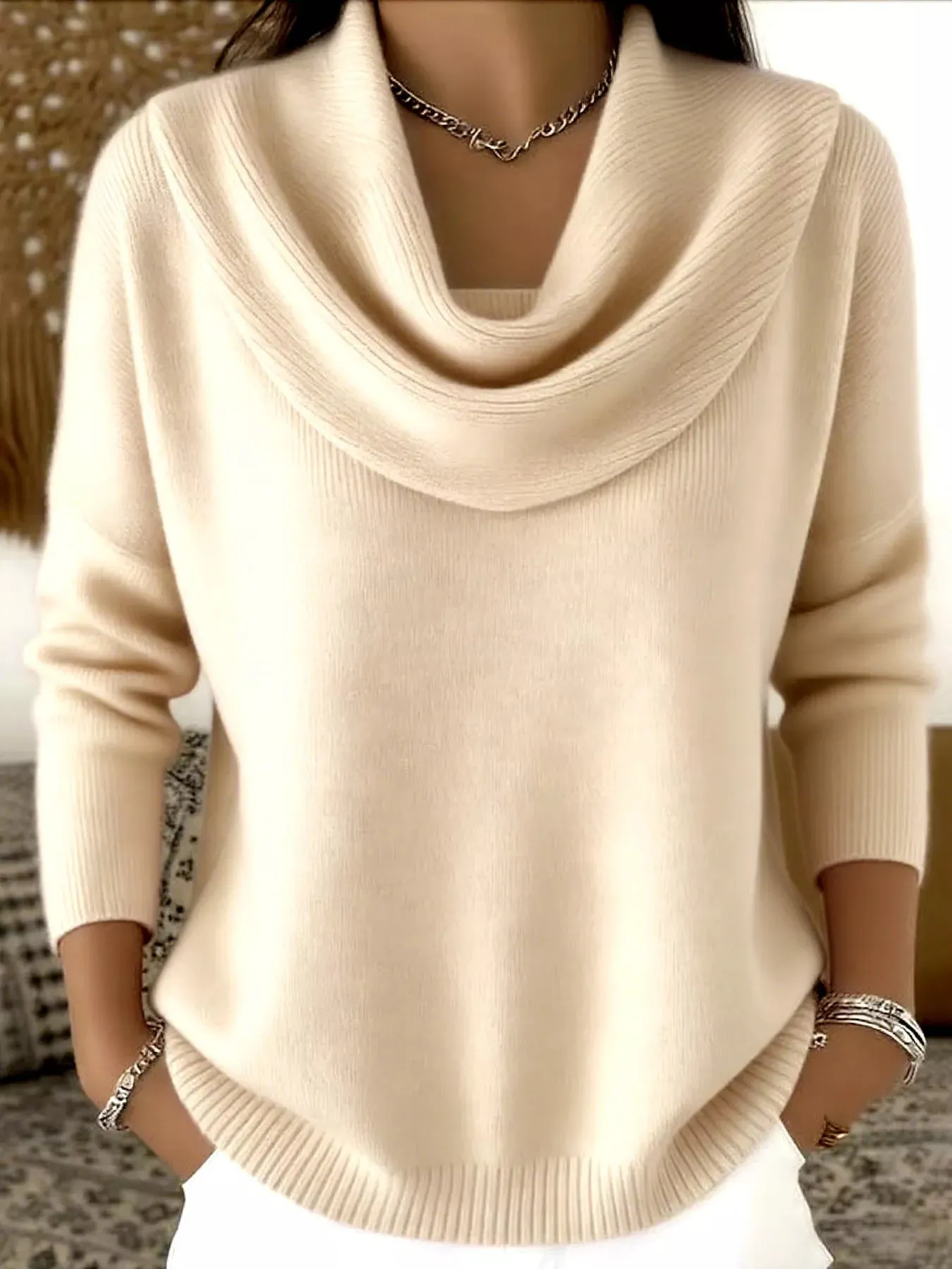 Full Size Cowl Neck Solid Color Sweater Plus Size sold by Gigi Laurent