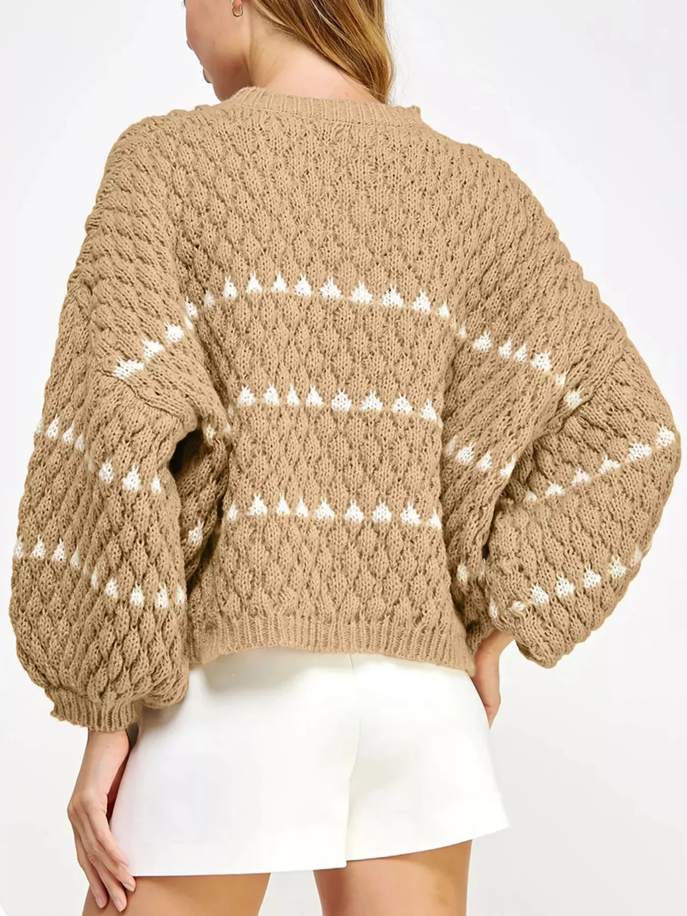 Contrast Detail Textured Knit Puff Sleeve Baggy Sweater sold by Gigi Laurent product image thumbnail 2